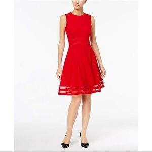 Calvin Klein Women's Illusion Trim Fit & Flare Midi Dress Red